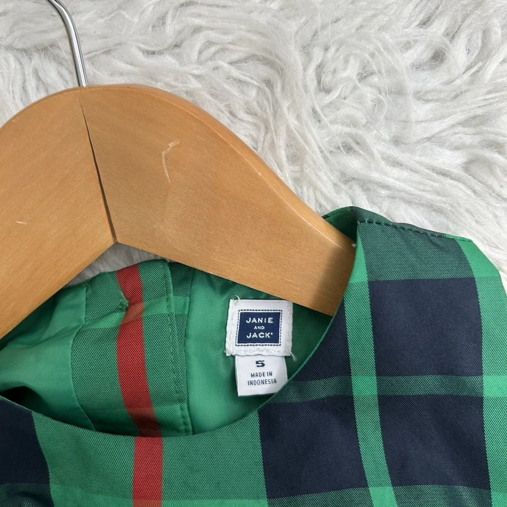 Janie And Jack Green Tartan Plaid Tulle Party Dress Holiday Ruffled Tiered Sz 5